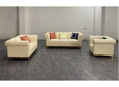 Canapé Chesterfield Canapé Suite Ensemble de canapés Canapé Mobilier Bleu 3 pièces.
